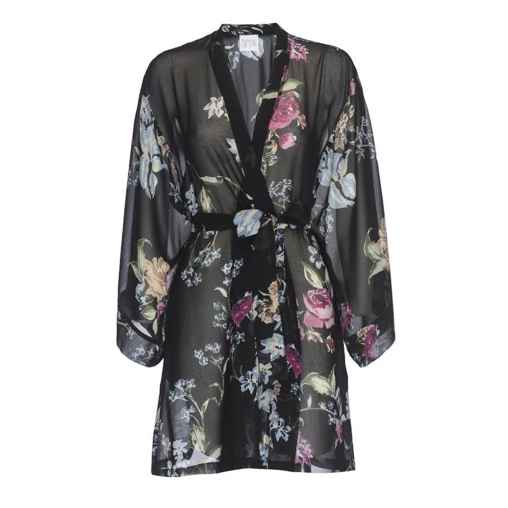 HELENA Quinn Black Black Floral Sheer Robe